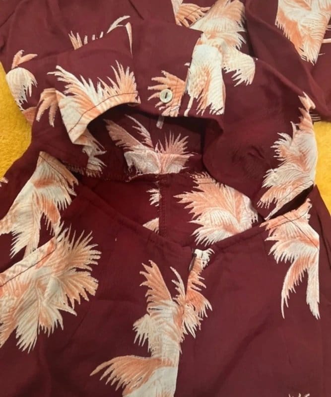 ASOS Burgundy Palm Tree 2-in-1 Shirt and Shorts Playsuit