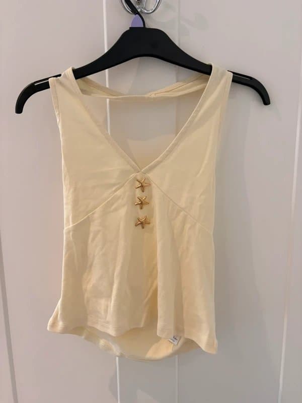 Miss Selfridge Miss Selfridge BN cream cotton halterneck top gold starfish detail sleeveless top tank
