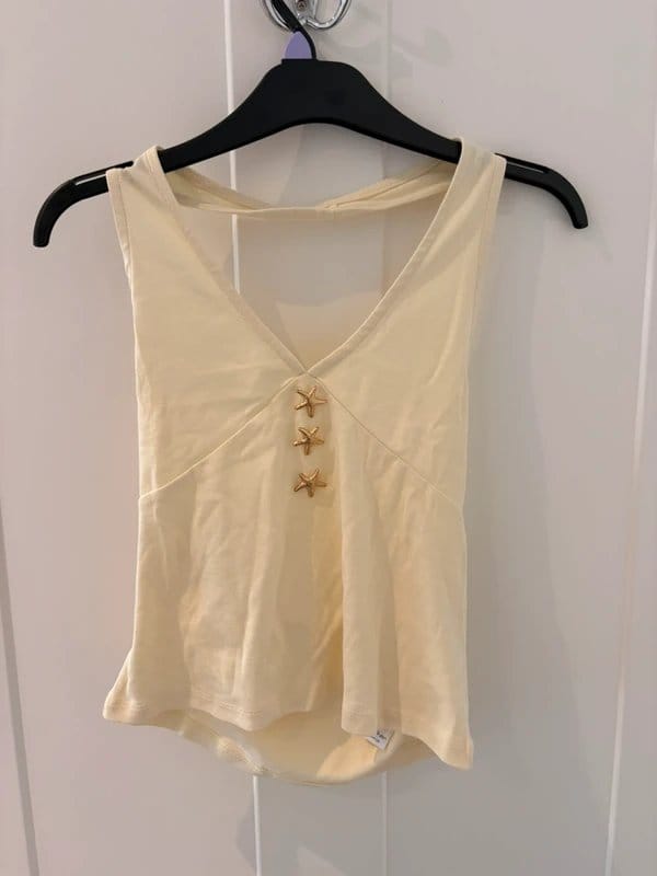 Miss Selfridge Miss Selfridge BN cream cotton halterneck top gold starfish detail sleeveless top tank - 1