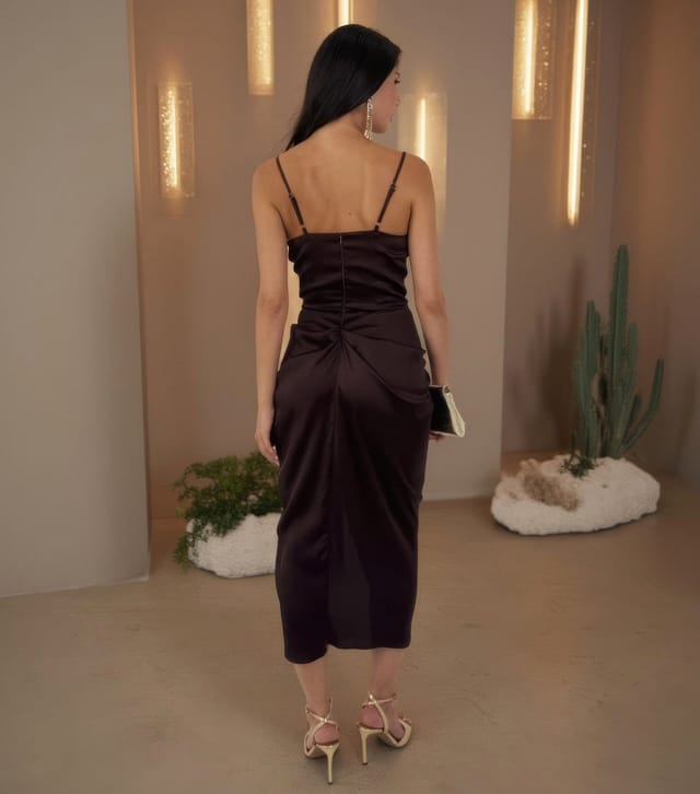 AX Paris Women's Dark Brown Ruched Cowl Neck Midi Dress AX Paris New Look - 3