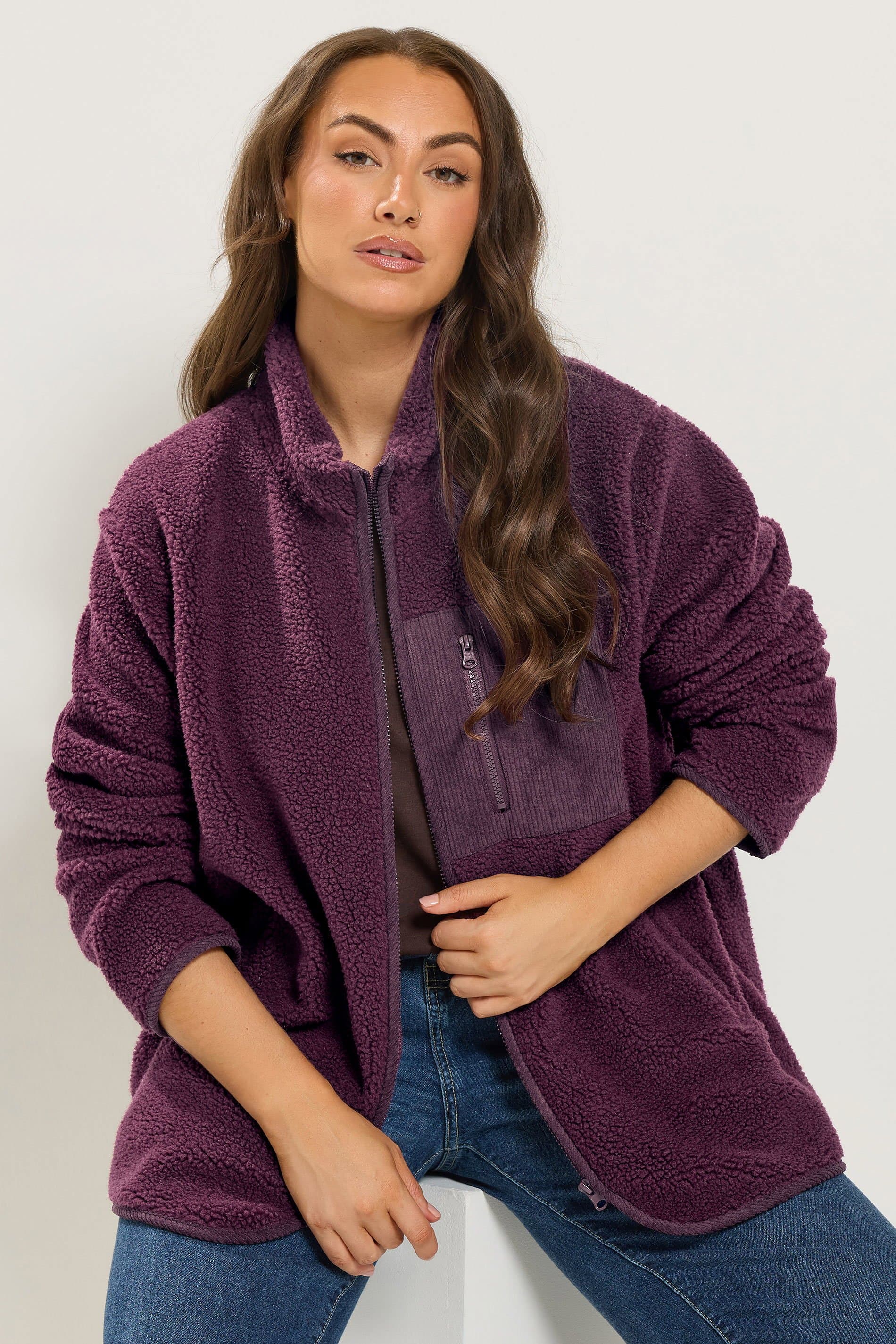 Yours Plus Size Burgundy Red Teddy Zip Through Fleece