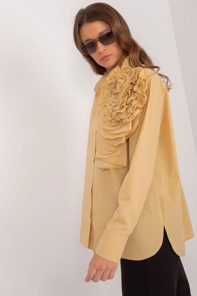 Love Lace Love Lace Women's Elegant Cotton Long Sleeve Shirt with Flower Style 196566 in Yellow - 2