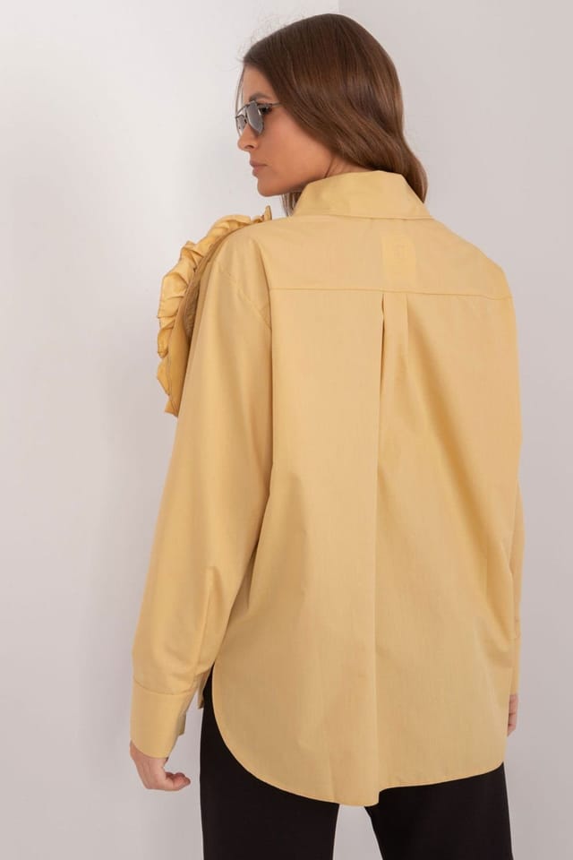 Love Lace Love Lace Women's Elegant Cotton Long Sleeve Shirt with Flower Style 196566 in Yellow - 3