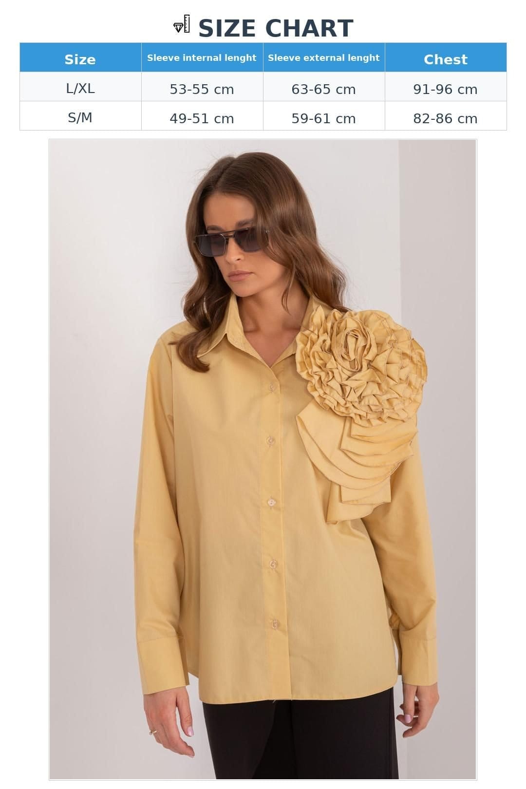 Love Lace Love Lace Women's Elegant Cotton Long Sleeve Shirt with Flower Style 196566 in Yellow - 4