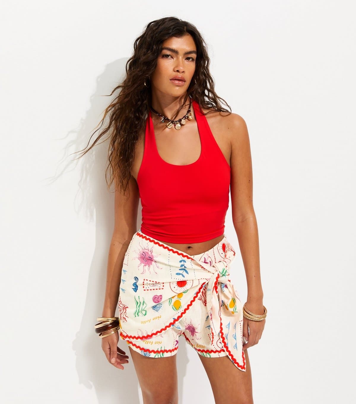New Look New Look White Linen Sun Print Wrap Shorts