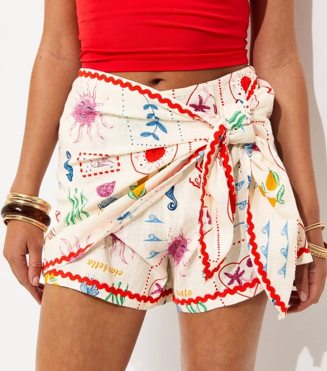 New Look Women's White With Linen Sun Print Wrap Shorts New Look - 2
