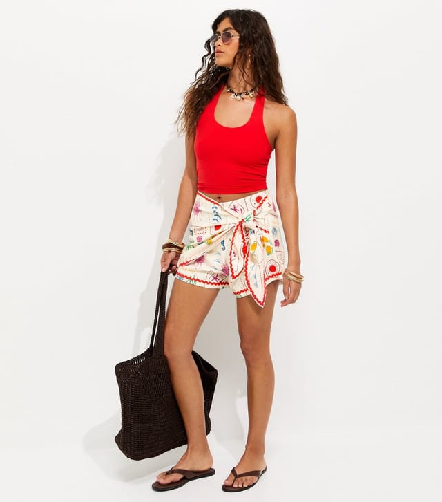 New Look Women's White With Linen Sun Print Wrap Shorts New Look - 3