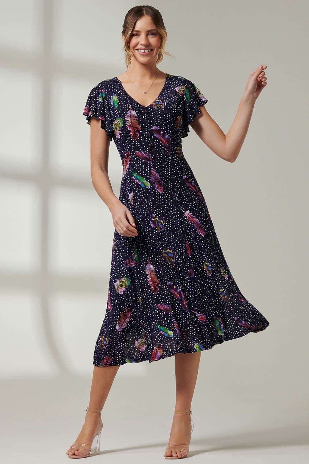 Jolie Moi Jolie Moi Women's Lucille Fit & Flare Mesh Dress in Navy