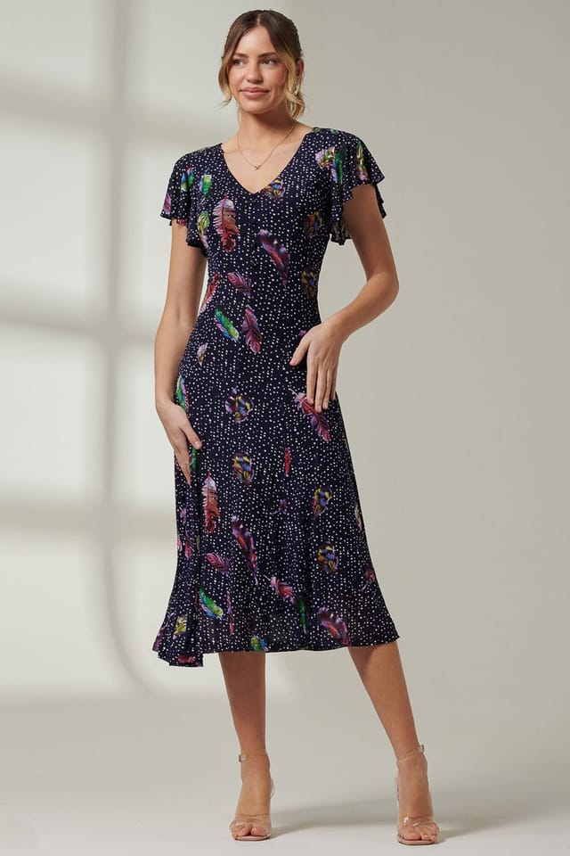 Jolie Moi Jolie Moi Women's Lucille Fit & Flare Mesh Dress in Navy - 2