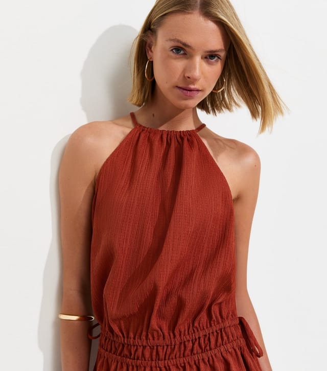 New Look Women's Dark Red Dropped Waist Halter Neck Mini Dress New Look - 2