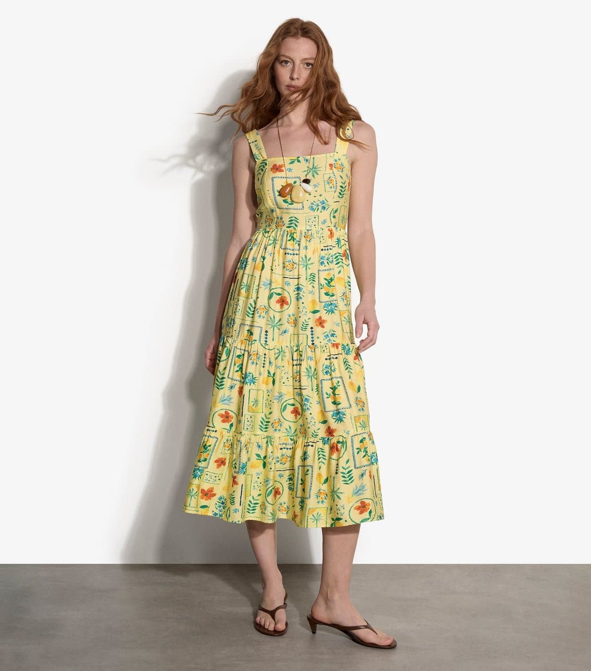 Apricot Women's Yellow Postcard Print Midi Dress Apricot New Look