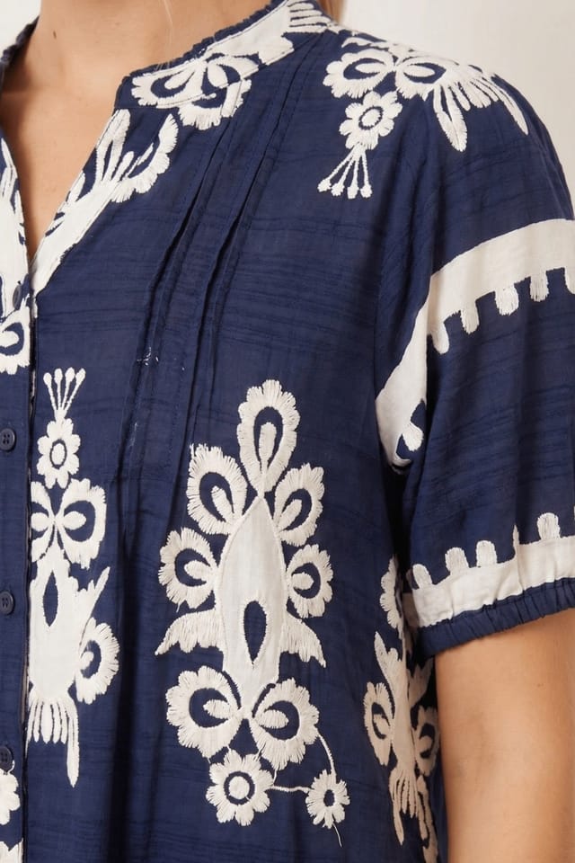 Style Cheat Style Cheat Women's Navy & White Placement Print Smock Mini Dress - 2