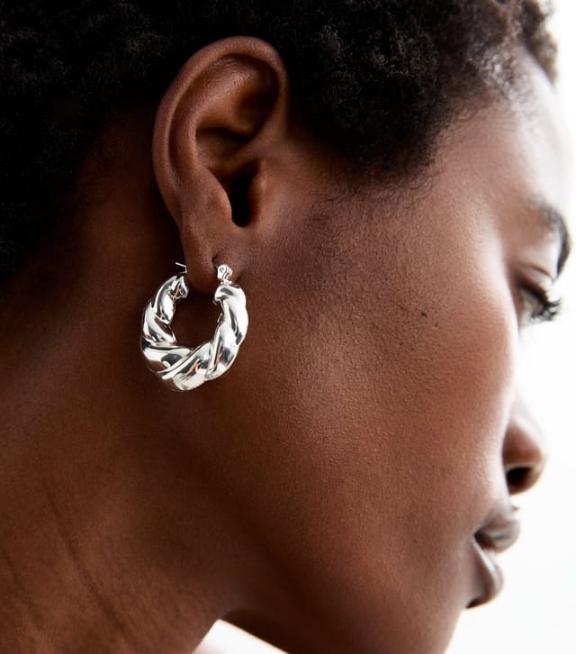 New Look Silver Tone Twist Hinge Hoop Earrings New Look - 2