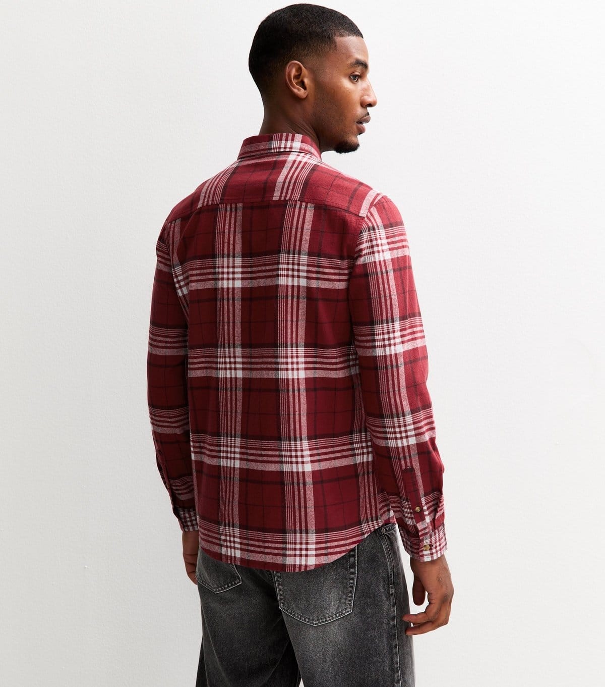 New Look Men's Dark Burgundy Regular Fit Long Sleeve Checked Oxford Shirt New Look - 4