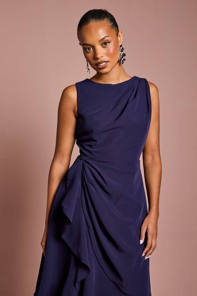 Coast Coast Women's Petite Crepe Ruffle Dress With Low Back in Navy - 2