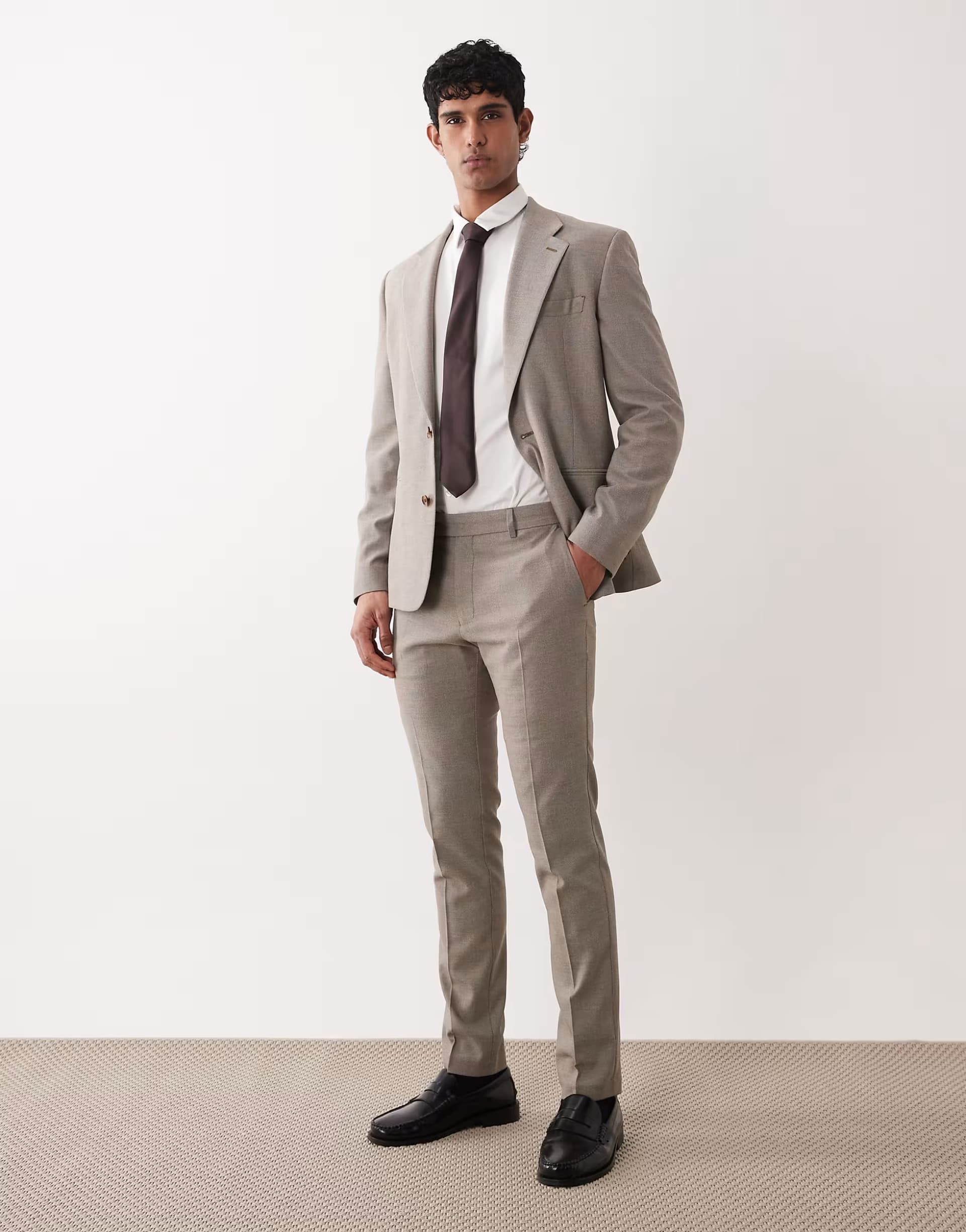 ASOS ASOS DESIGN skinny suit trousers in light brown microtexture