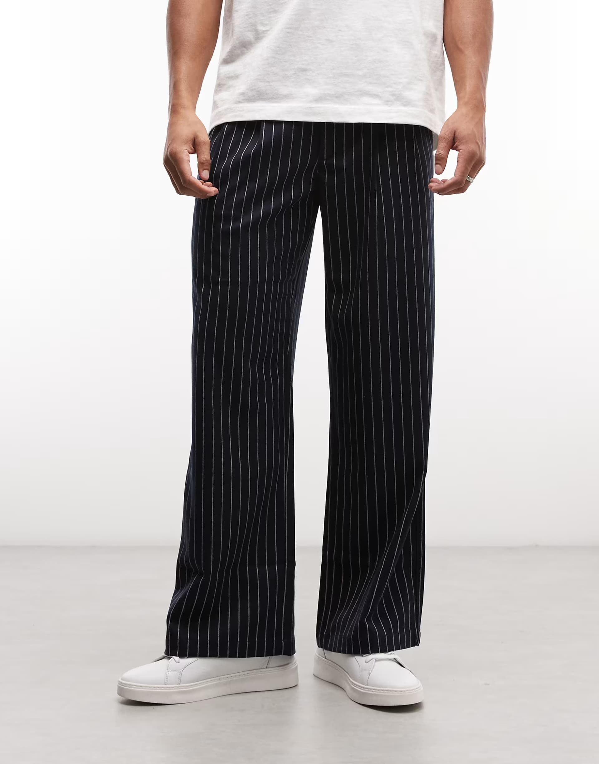 ASOS Prohibited soho pleated pinstripe vintage pants in navy