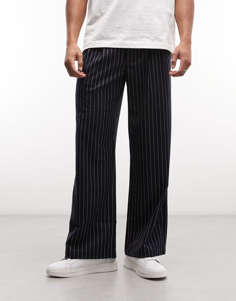 ASOS Prohibited soho pleated pinstripe vintage pants in navy - 1