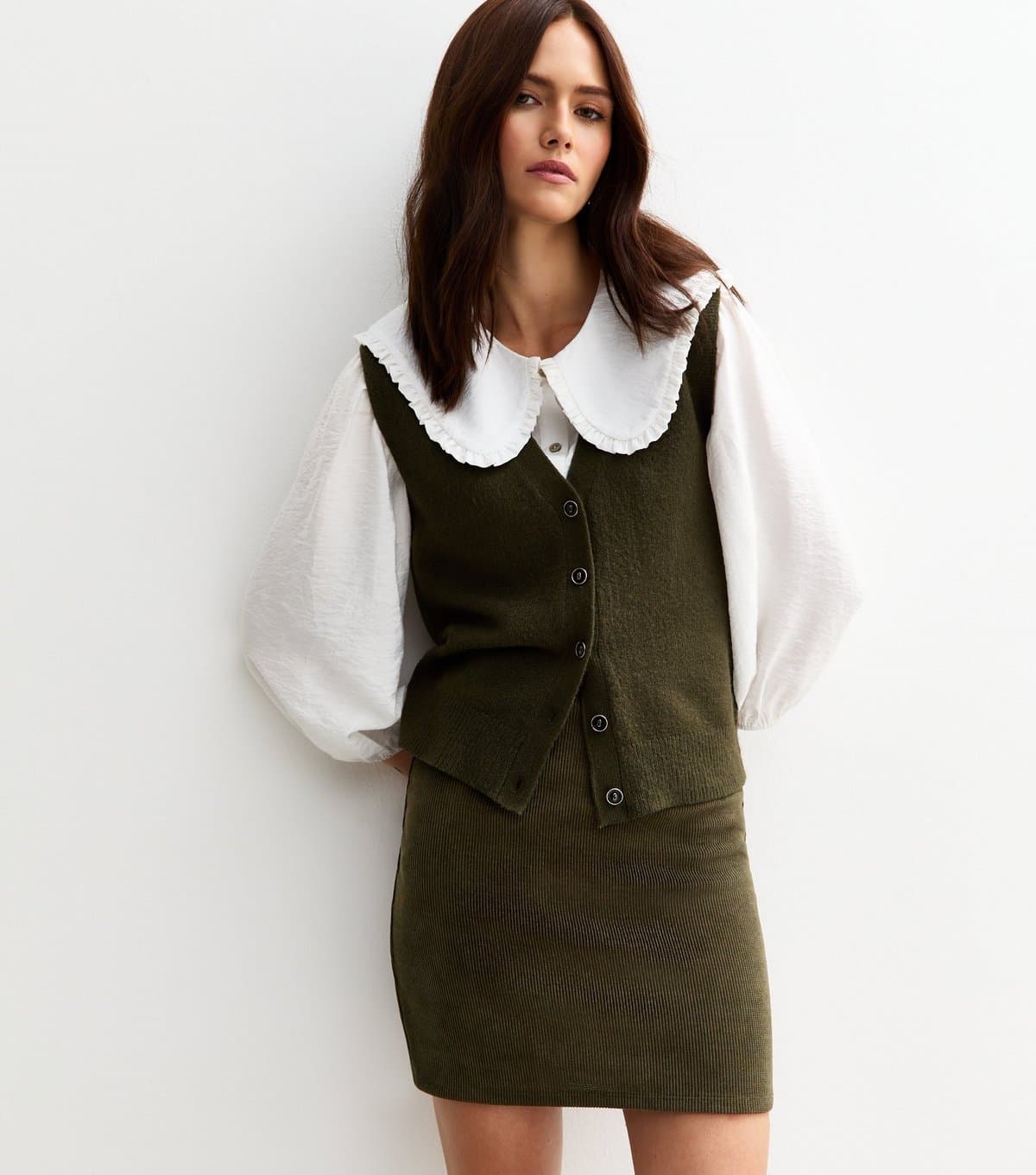 New Look Women's Dark Khaki Corduroy Tube Mini Skirt New Look