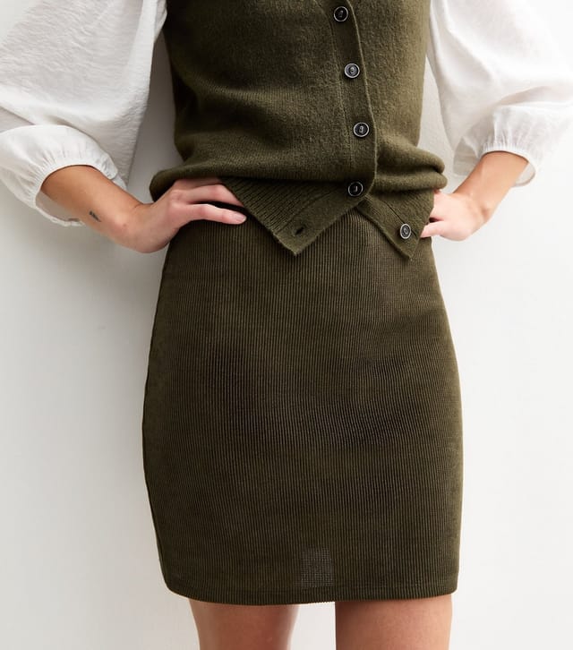 New Look Women's Dark Khaki Corduroy Tube Mini Skirt New Look - 2
