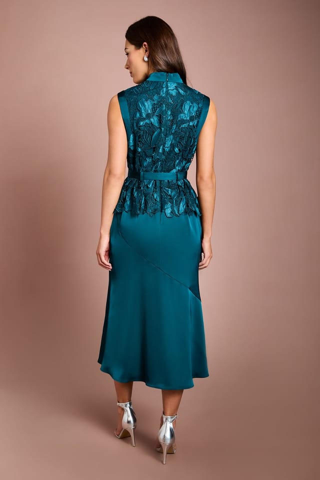 Coast Coast Women's Sleeveless Lace Bodice With Satin Skirt Midi Dress in Teal - 3