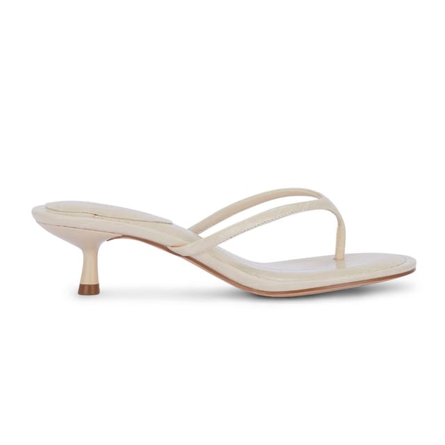 Truffle Collection Truffle Collection Women's Slip On Heeled Sandals Microfibre Open Toe Kitten Heel Summer Shoes in Cream - 3