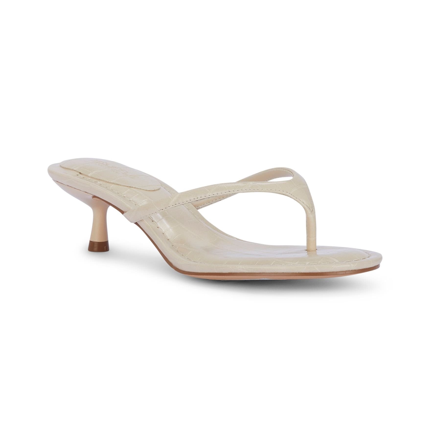Truffle Collection Truffle Collection Women's Slip On Heeled Sandals Microfibre Open Toe Kitten Heel Summer Shoes in Cream - 4