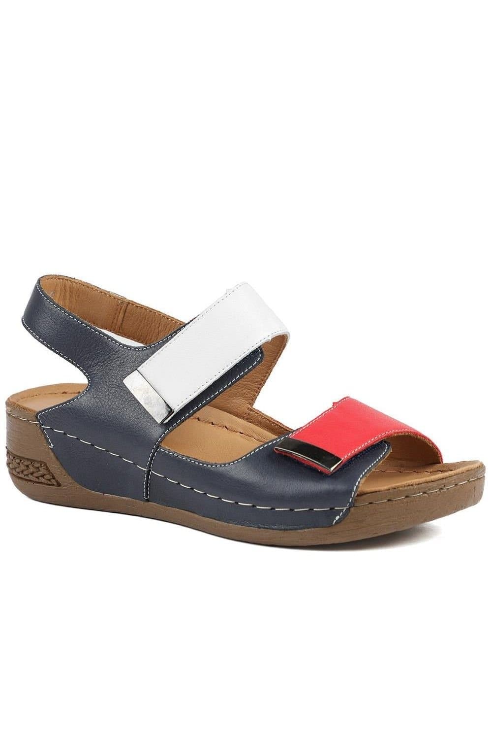 Pavers Pavers Women's Leather Touch Fasten Wedge Sandals in Navy