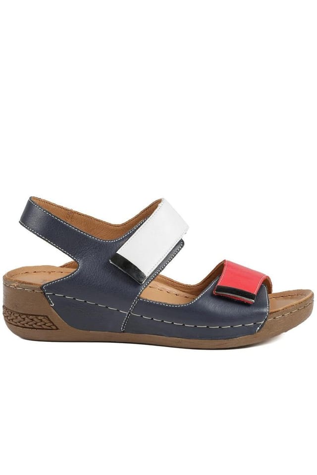 Pavers Pavers Women's Leather Touch Fasten Wedge Sandals in Navy - 2