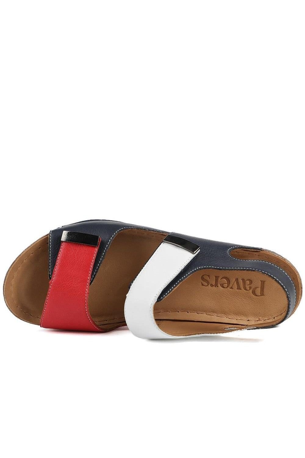 Pavers Pavers Women's Leather Touch Fasten Wedge Sandals in Navy - 4