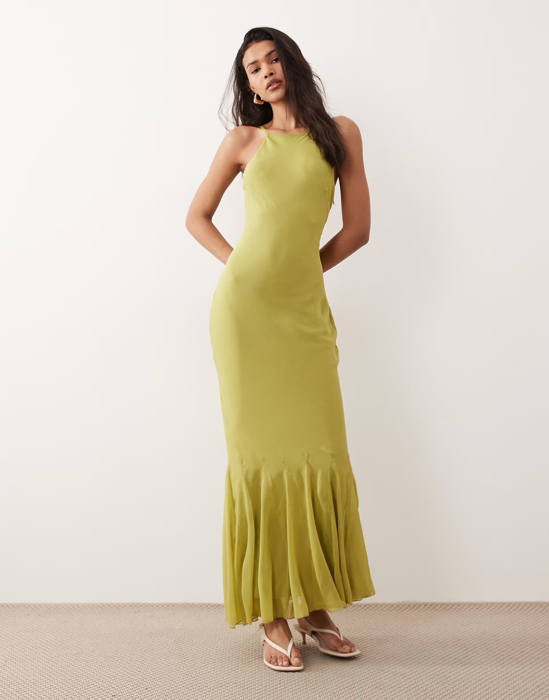 ASOS ASOS DESIGN chiffon sleeveless maxi dress with godet hem in green