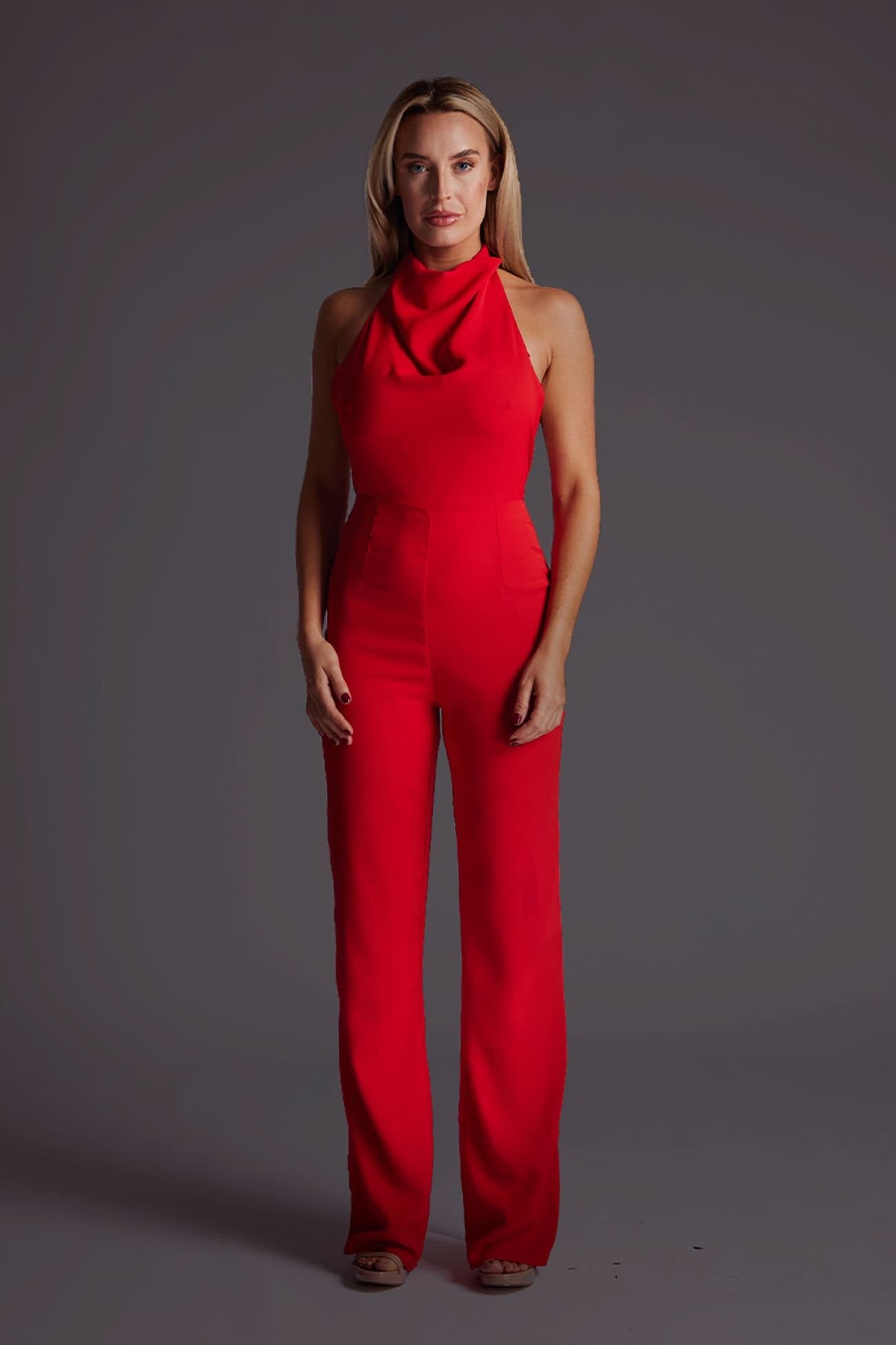 Vesper Vesper Women's Cowl Neck Wide Leg Jumpsuit in Red