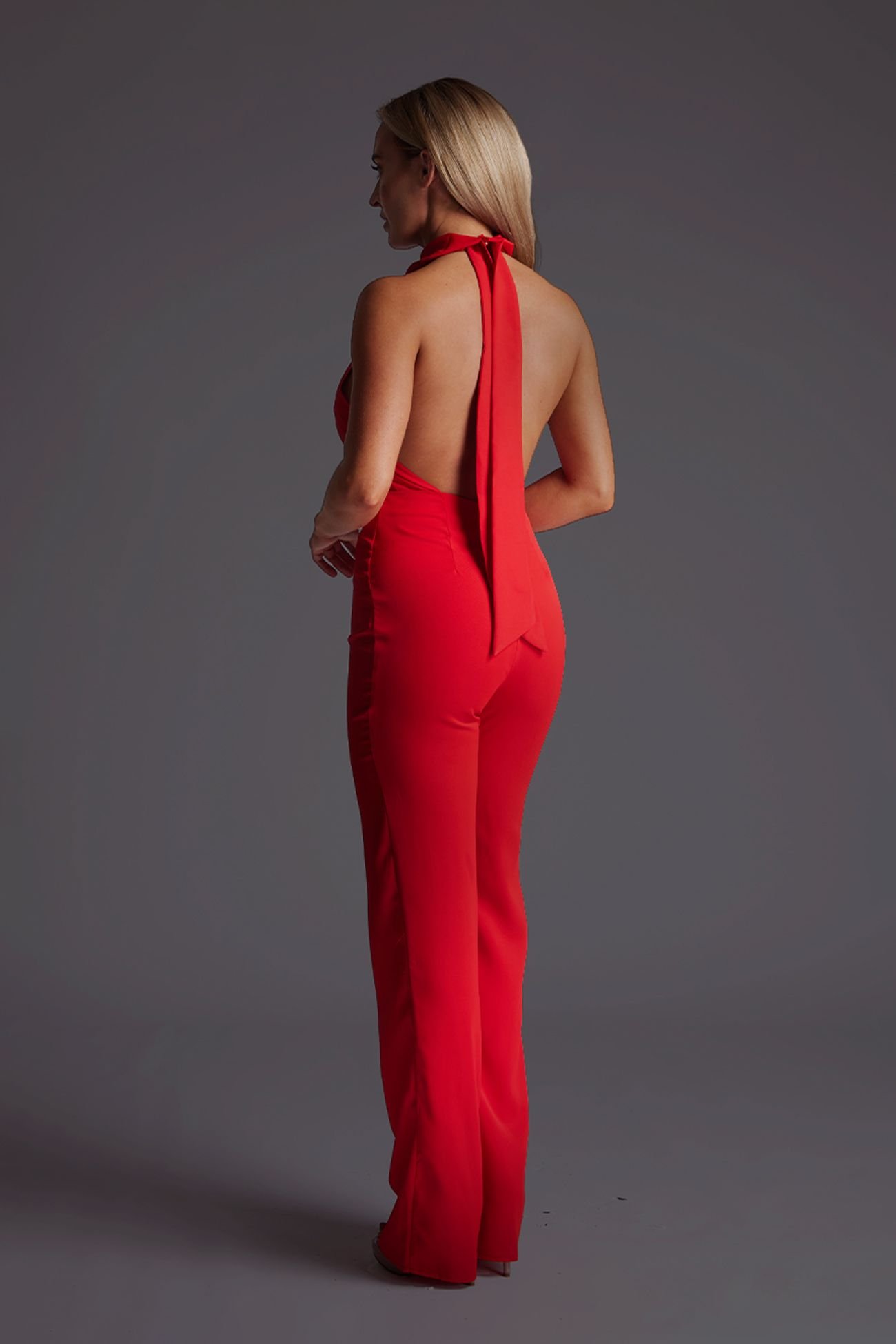 Vesper Vesper Women's Cowl Neck Wide Leg Jumpsuit in Red - 3