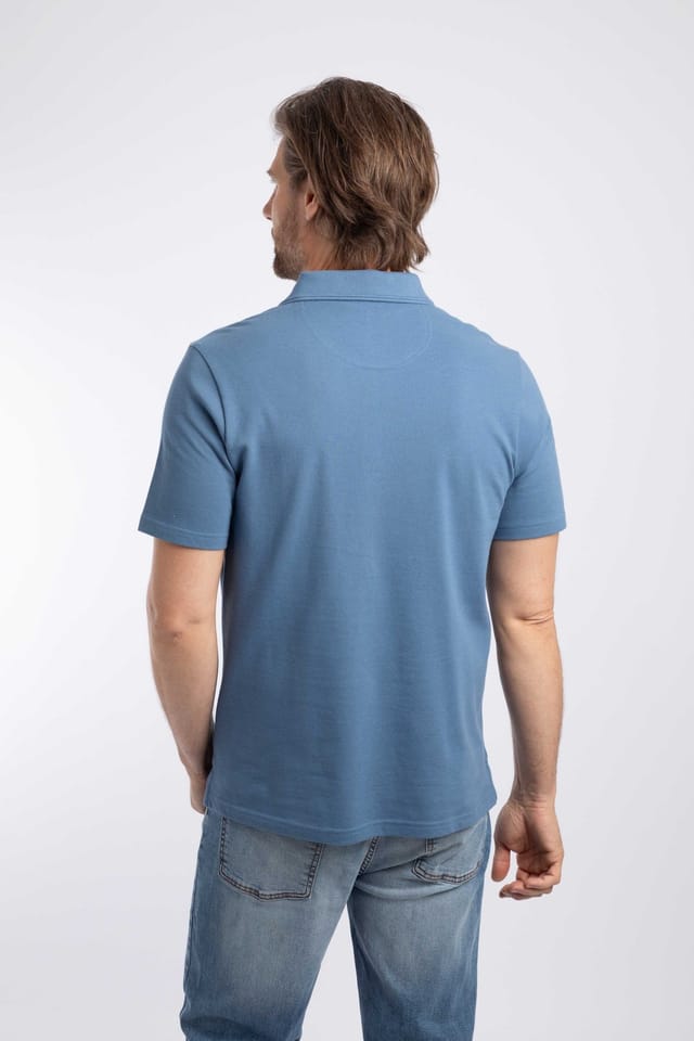 Weird Fish Weird Fish Men's Giles Pique Polo Shirt in Mid Blue - 3