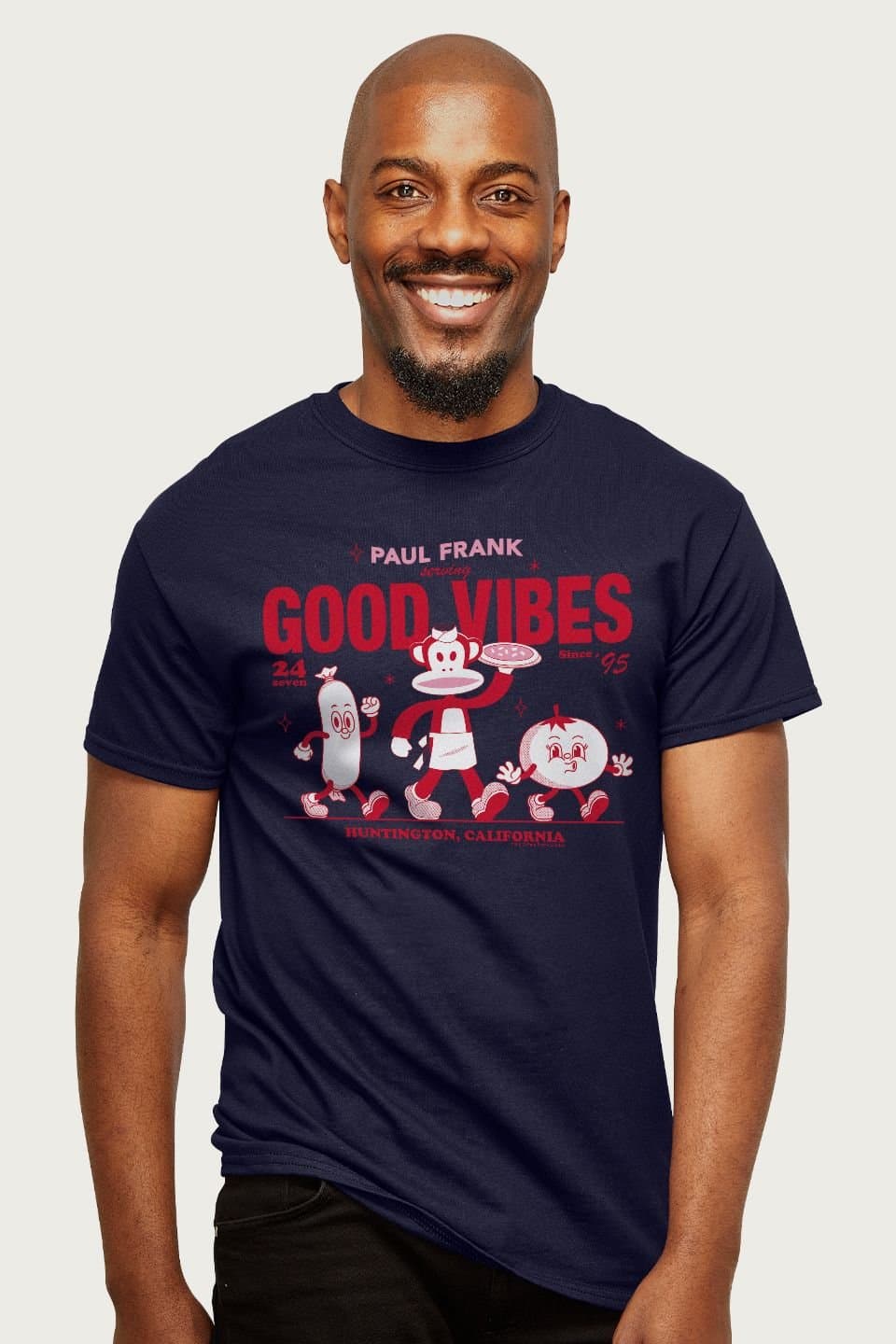 Paul Frank Paul Frank Men's Julius The Monkey Serving Good Vibes California T-Shirt in Navy