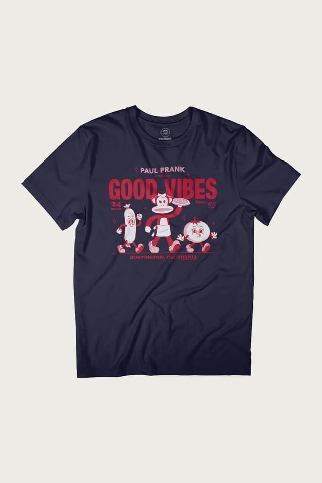 Paul Frank Paul Frank Men's Julius The Monkey Serving Good Vibes California T-Shirt in Navy - 2