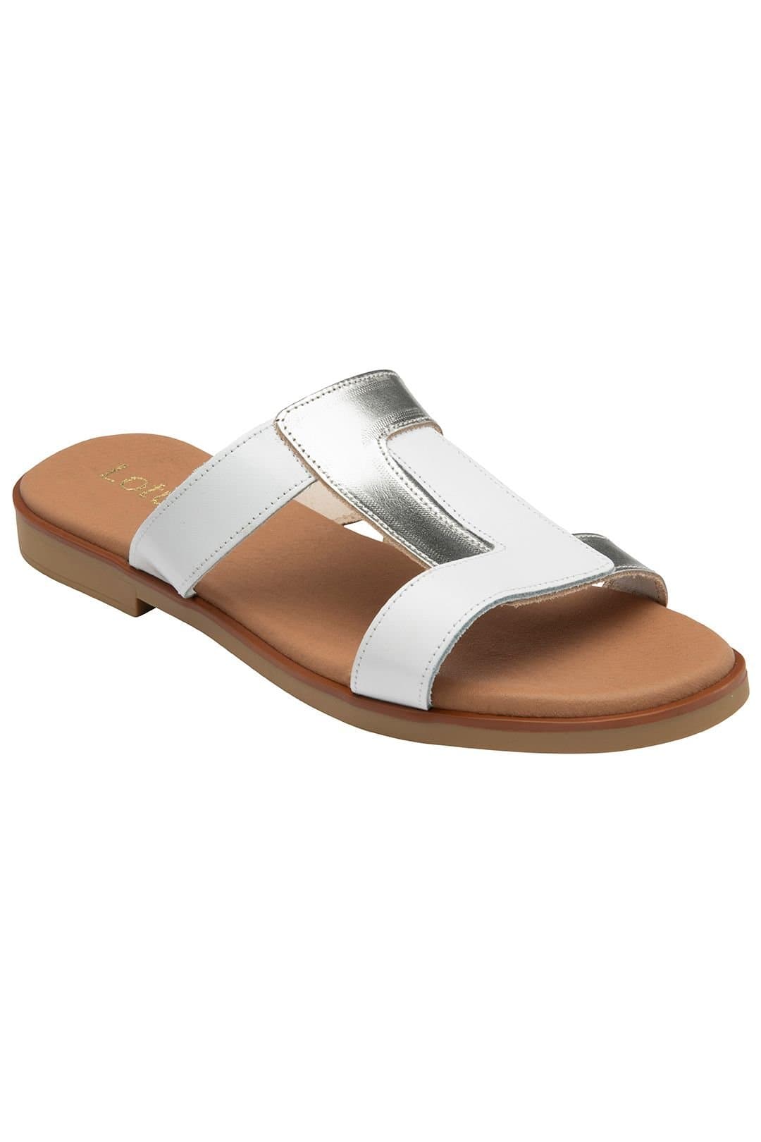 Lotus Lotus Women's White & Silver 'Milena' Leather Mule Sandals