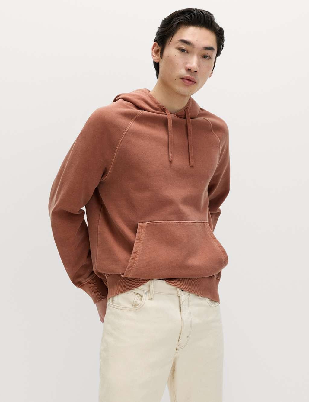 Marks & Spencer M&S Pure Cotton Garment Dyed Hoodie Rust - 1