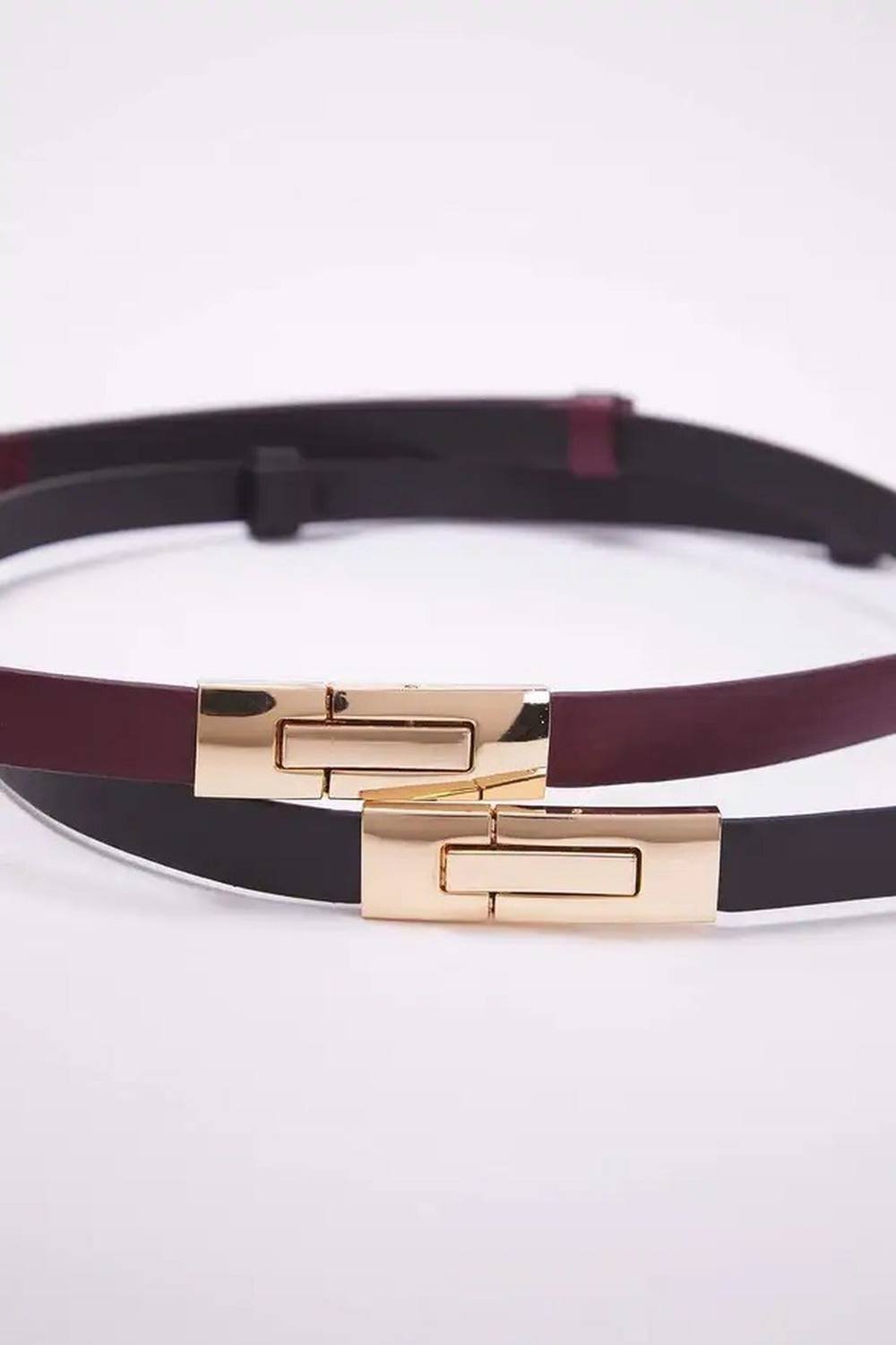 WOVCOR WOVCOR Women's Double Pack Gold Rectangular Clasp Slim Faux Leather Belt - 2