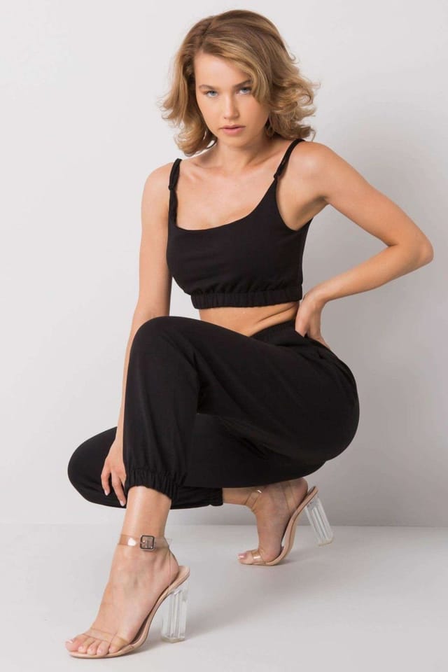 Love Lace Love Lace Women's Sportswear Set Adjustable Strap Top Sweatpants in Black - 2