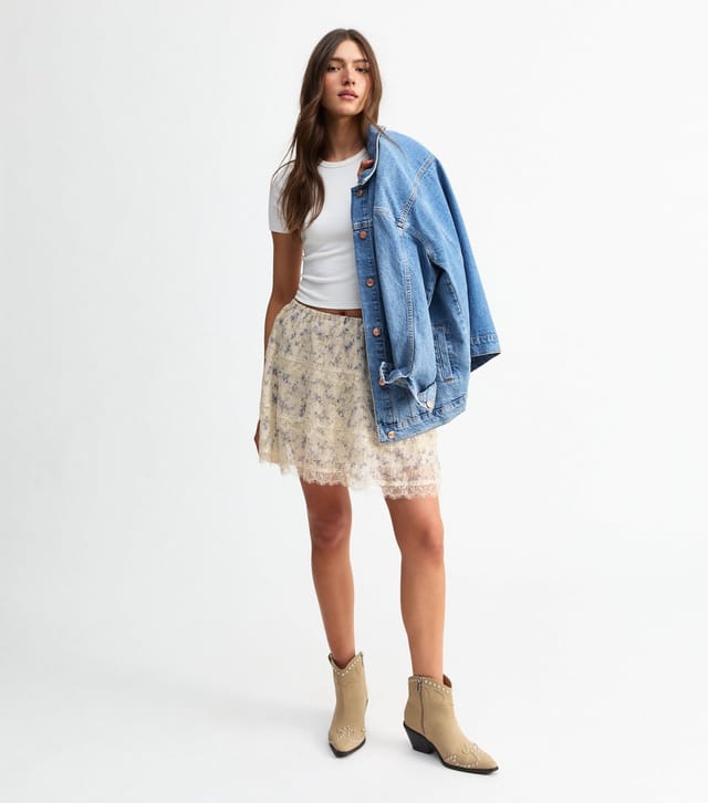New Look Women's Cream Floral Print Lace Trimmed Mini Skirt New Look - 3