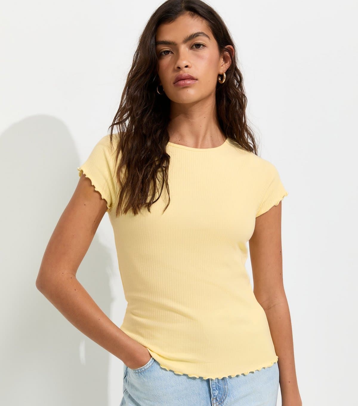 New Look New Look Light Yellow Ribbed Jersey Short Sleeve T-Shirt