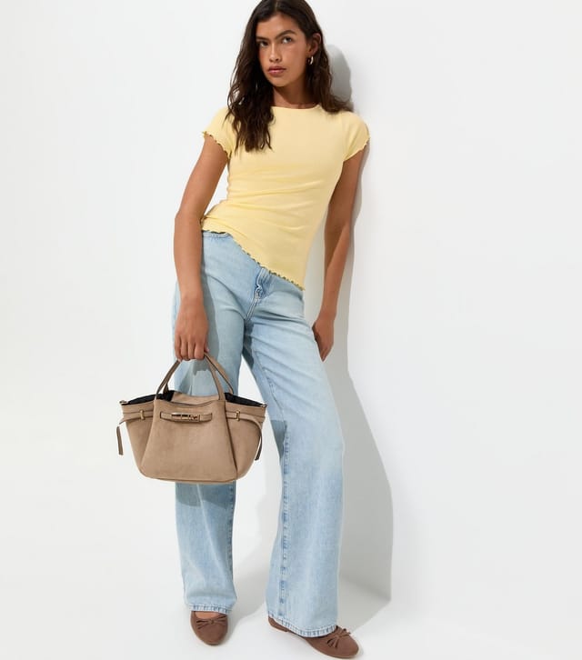 New Look Women's Light Yellow Short Sleeve Frilly Trimmed Top New Look - 3