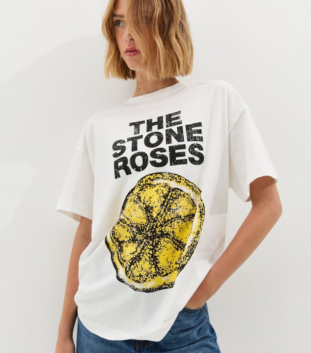 New Look Women's White Stone Roses Oversized T-Shirt New Look