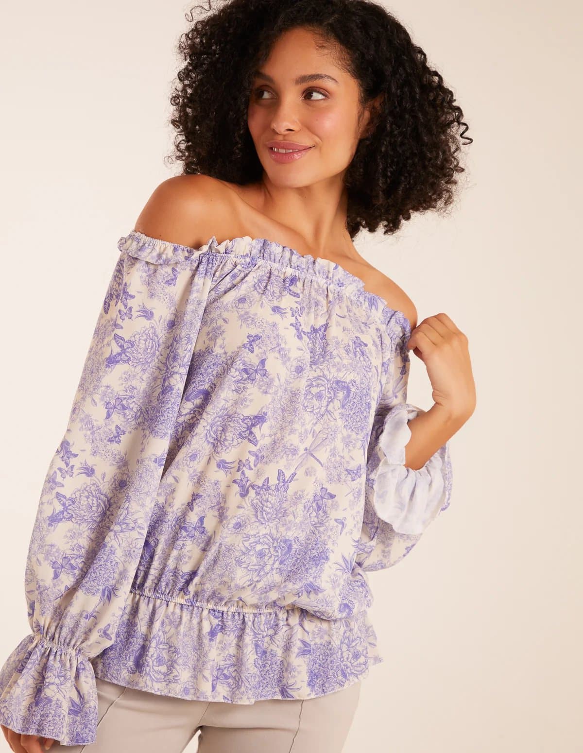 Blue Vanilla Butterfly Floral Print Gypsy Chiffon Blouse