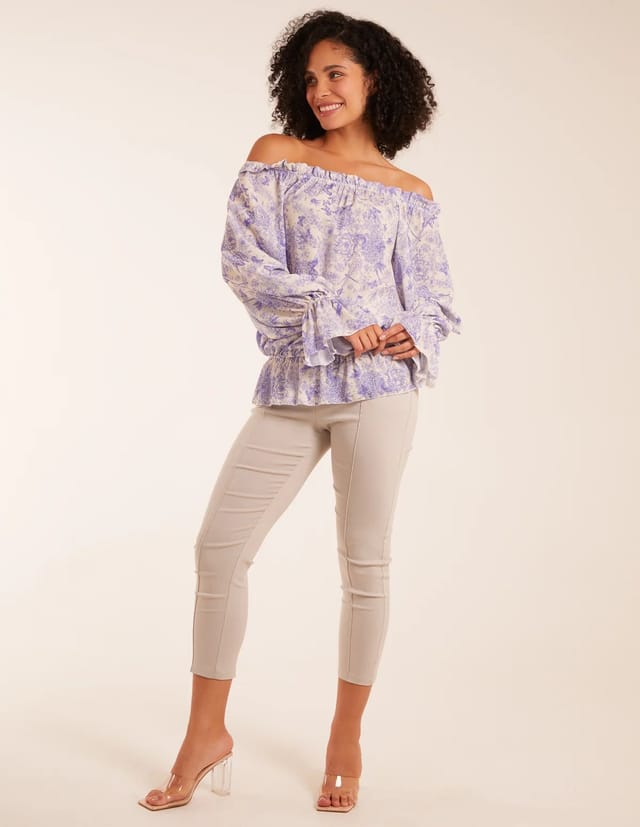 Blue Vanilla Butterfly Floral Print Gypsy Chiffon Blouse - 2