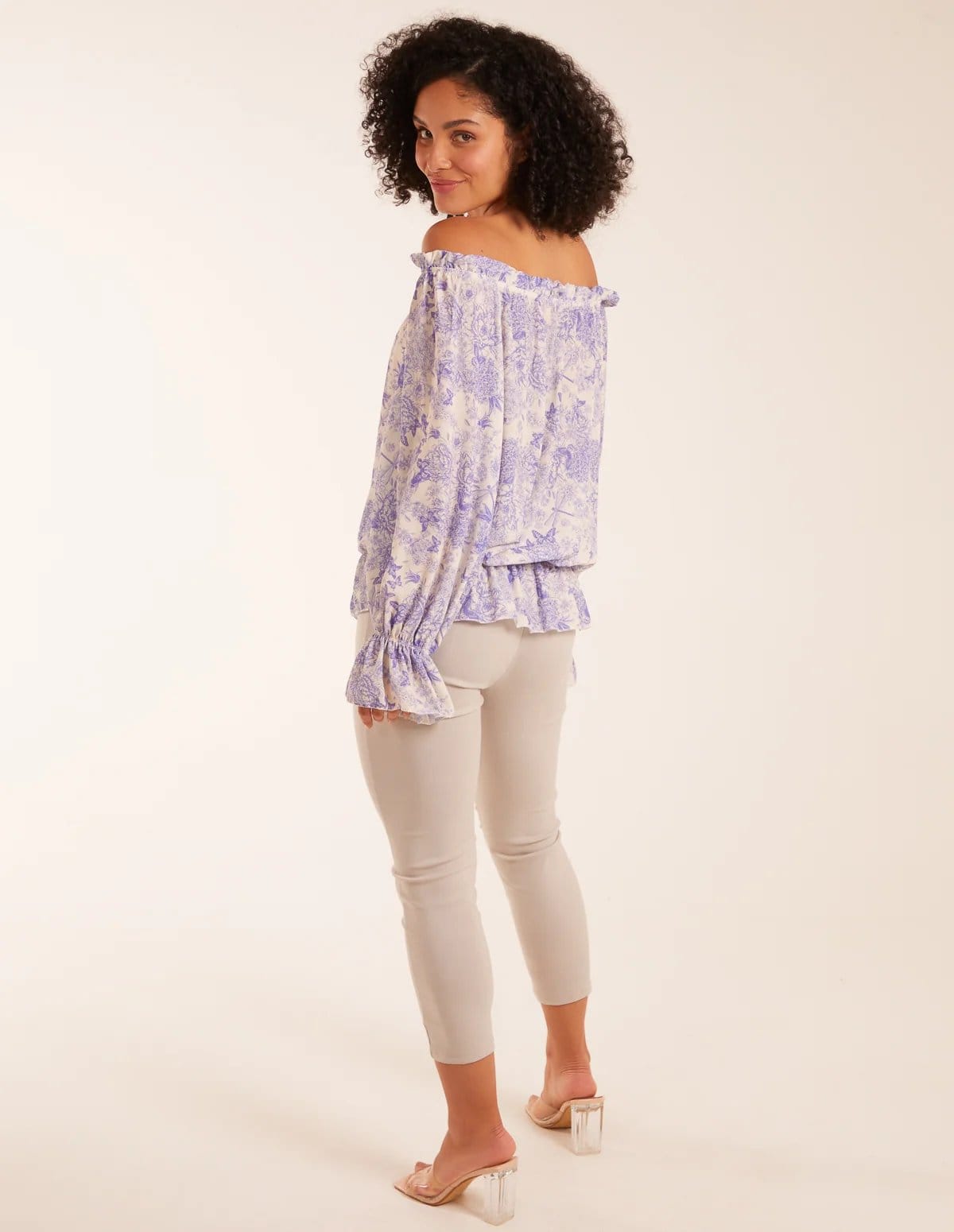 Blue Vanilla Butterfly Floral Print Gypsy Chiffon Blouse - 4