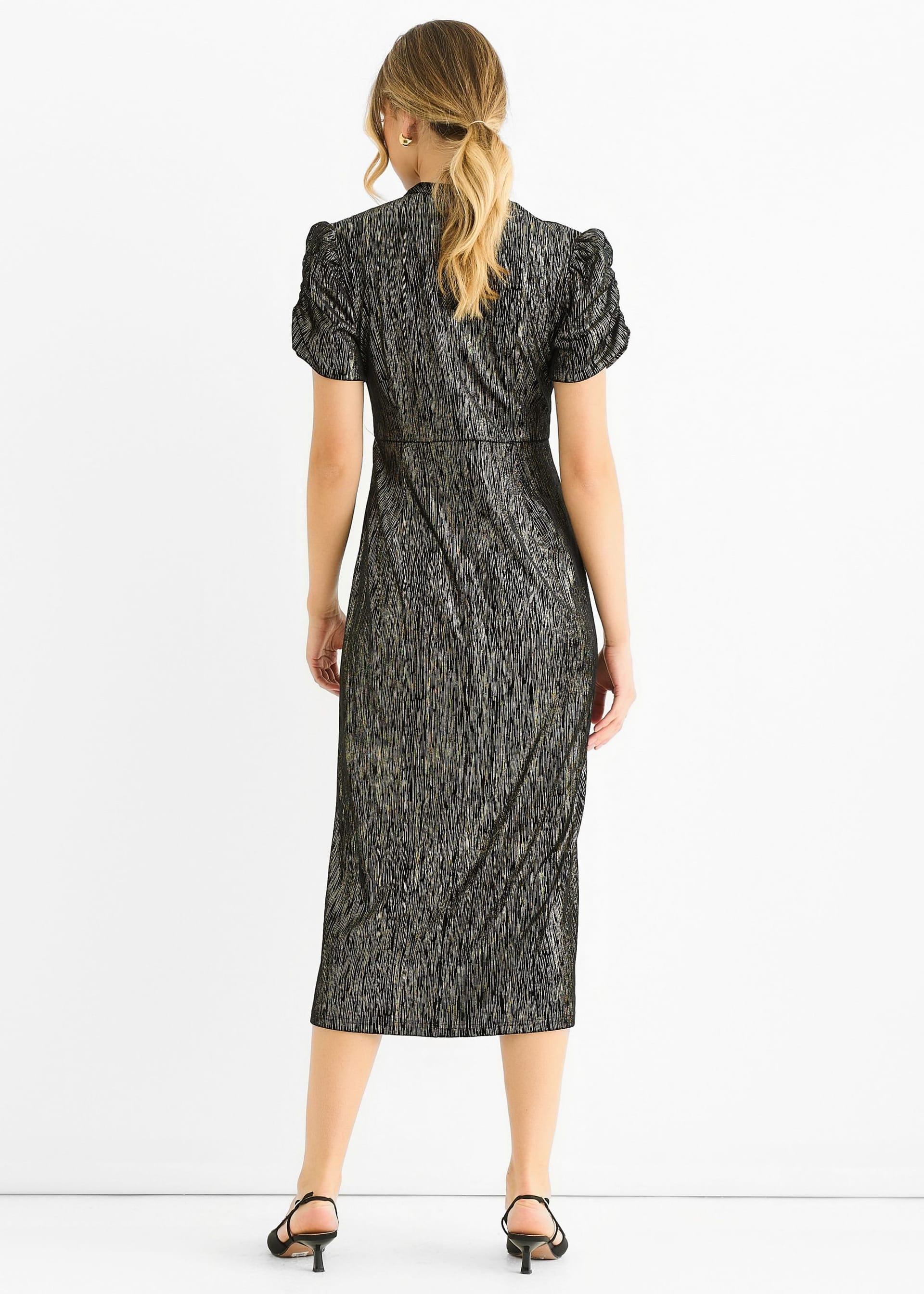 Gini London Gini London Women's Black Foil Velour Midi Dress - 4