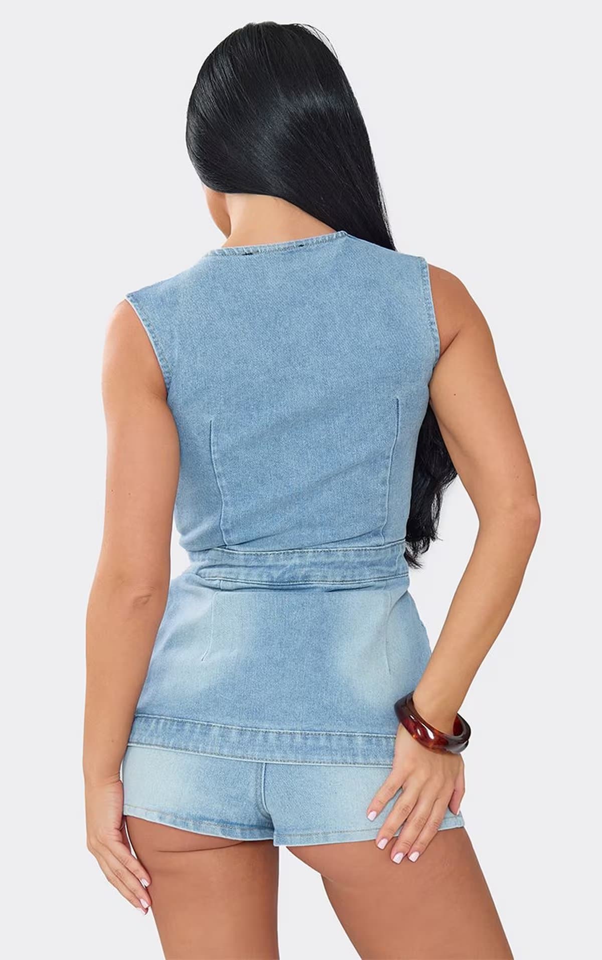 EGO Low Rise Shorts In Light Blue Denim, Women's Size UK 6