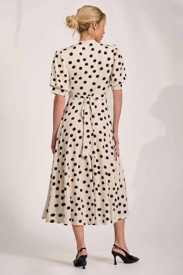 Jolie Moi Jolie Moi Women's Tie Neck Puffy Sleeve Jersey Midi Dress - 2